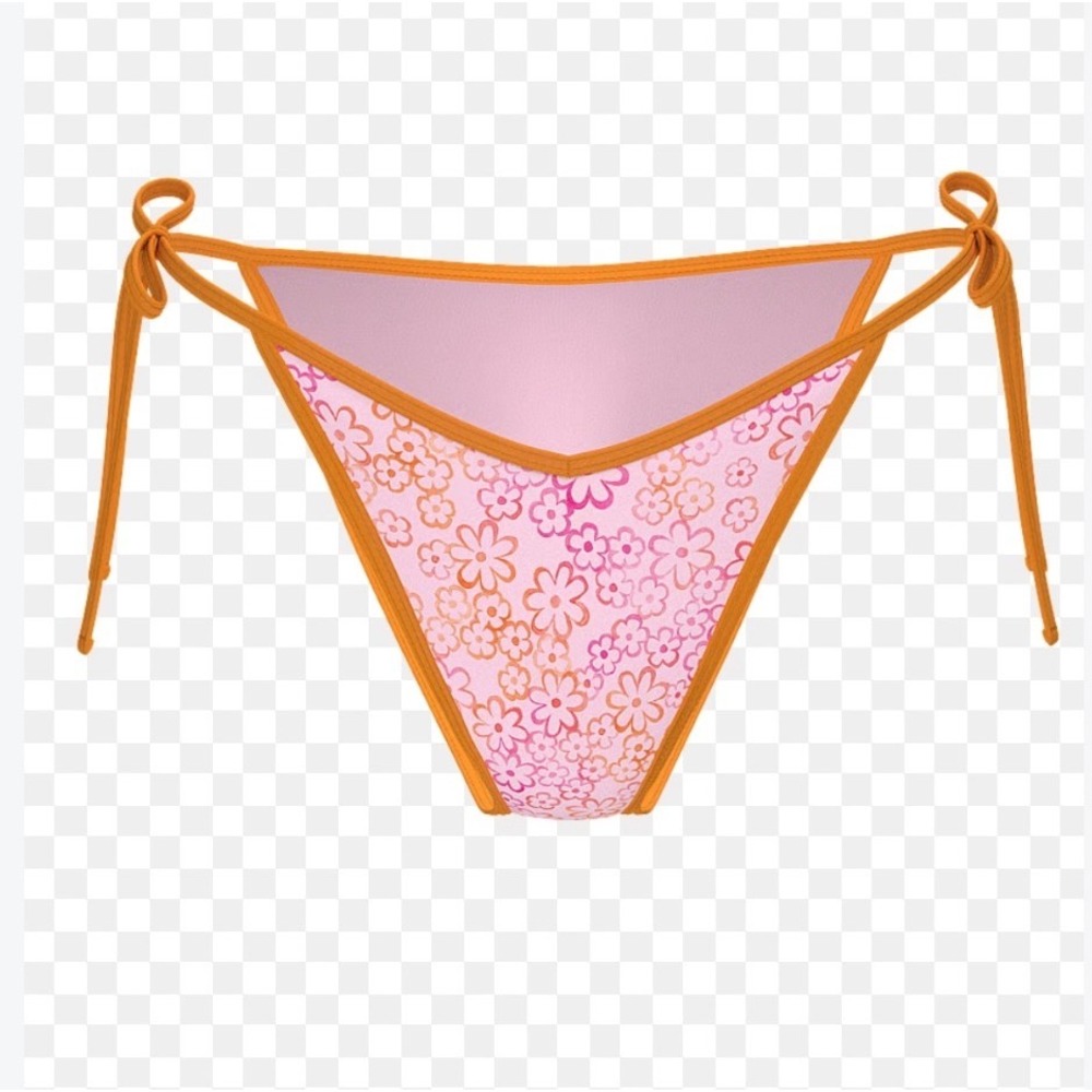 Victoria's Secret Monty Bikini Bottom Neon Floral Orange Pink Side Tie Cheeky M